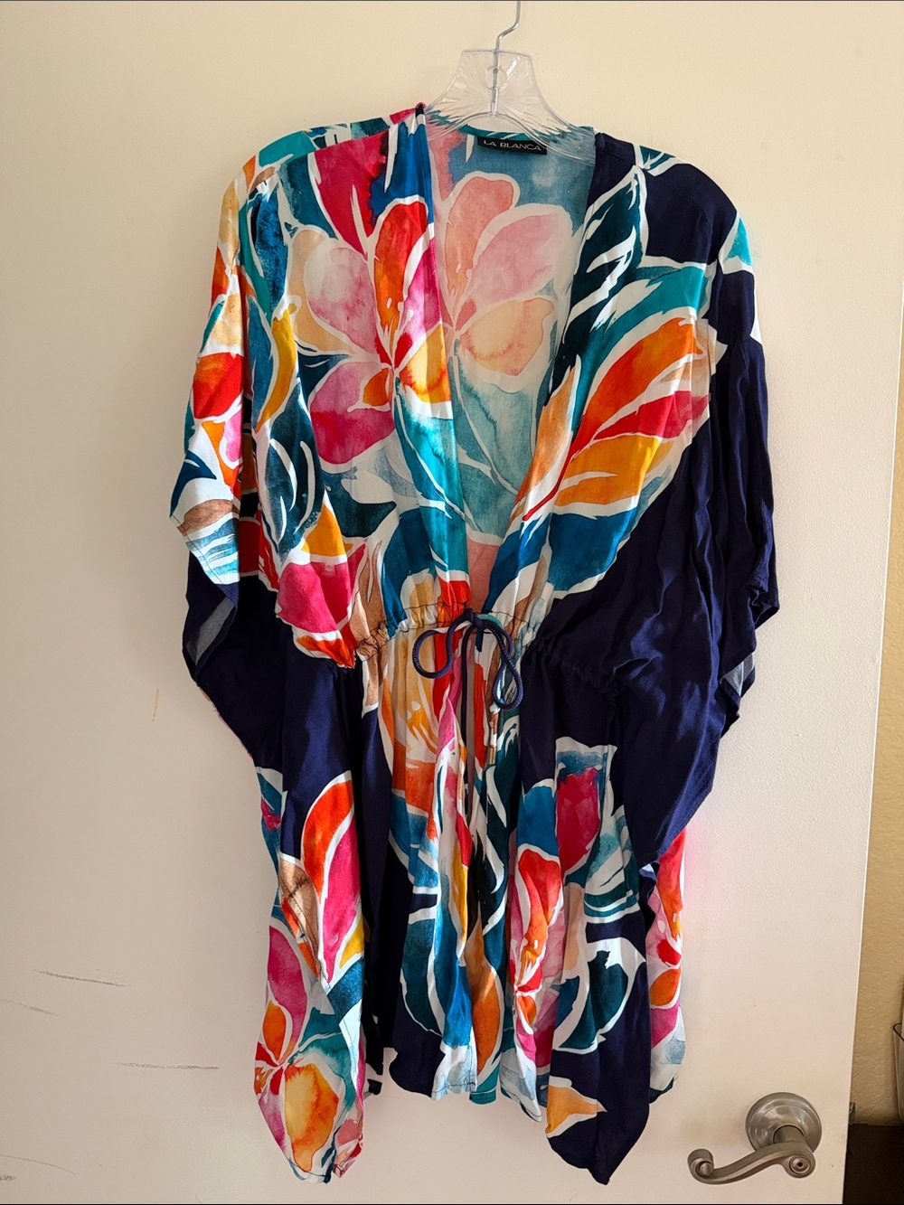La Blanca Navy Floral Swim Coverup with Multi-Color Bloom